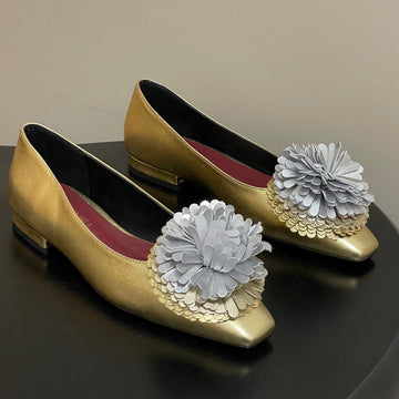 CC 26 Flower-Shaped Ballet Flat Gold Silver Sheepskin 593165