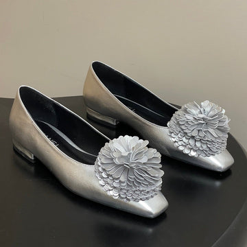 CC 26 Flower-Shaped Ballet Flat Silver Sheepskin 593166