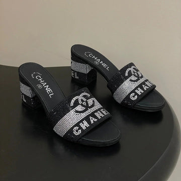 CC 26S Sandals 70 Black Sheepskin Rhinestones 649513