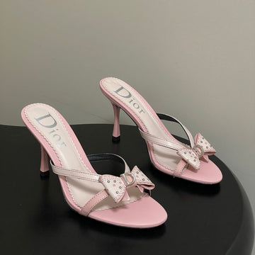 CD 26SS D'trick Heeled Sandal 10CM Powder Pink Bow Detail Sheepskin 632579