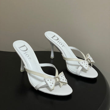 CD 26SS D'trick Heeled Sandal 10CM White Bow Detail Sheepskin 632580