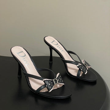 CD 26SS D'trick Heeled Sandal 10CM Black Bow Detail Sheepskin 632581