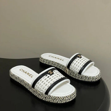 CC 26S Platform Slippers White Cowhide 649458