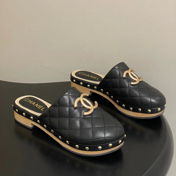 CC 26S Flat Mule Black Beige Cowhide 649404