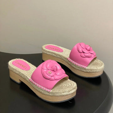 CC 26S Camellia Slippers Beige Pink Rope Smooth Leather 649398
