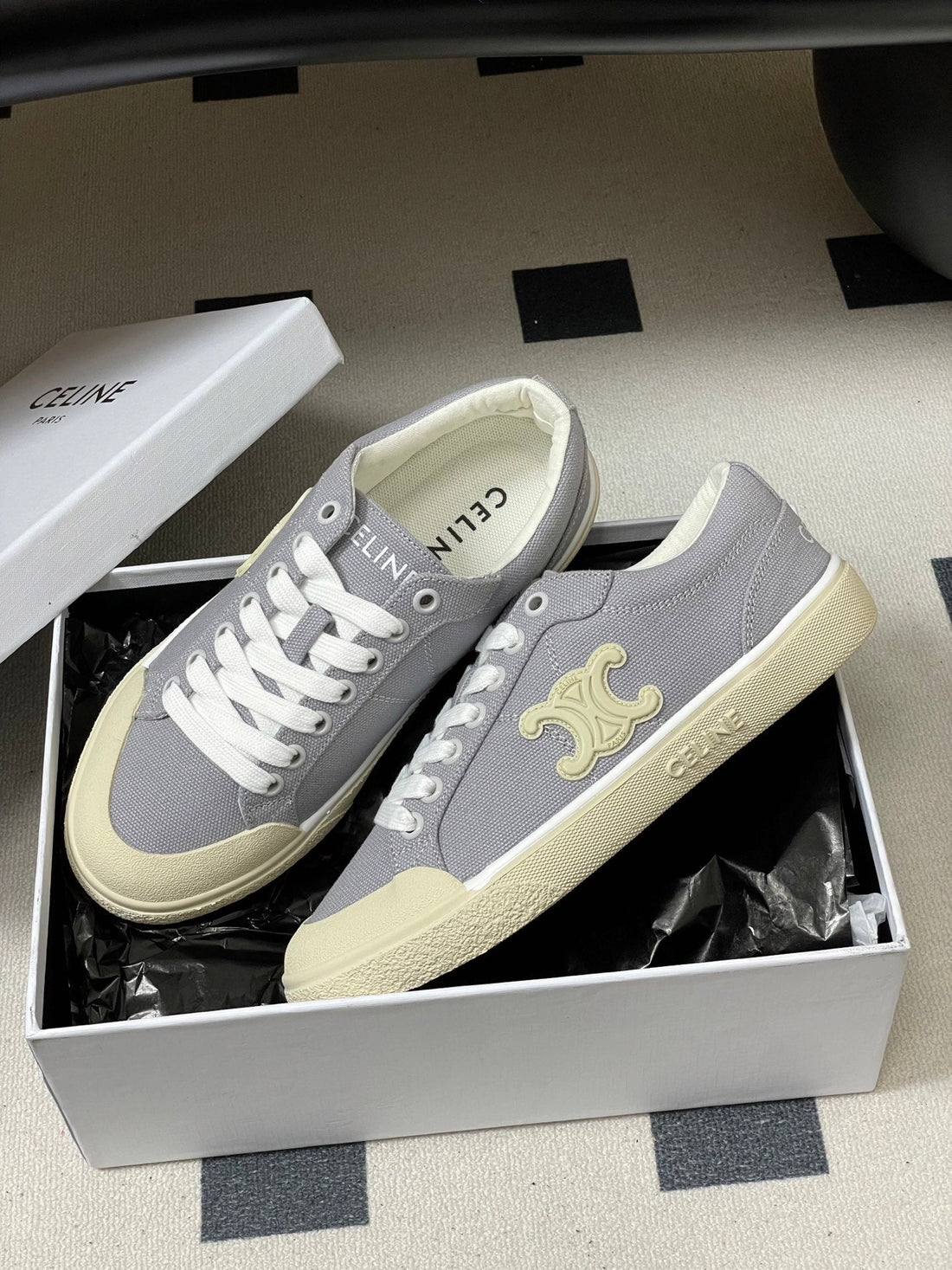 Celine Alan Sneakers Grey Ivory Canvas Rubber 701715