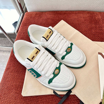 GG Screener Sneaker White And Dark Green Calfskin
