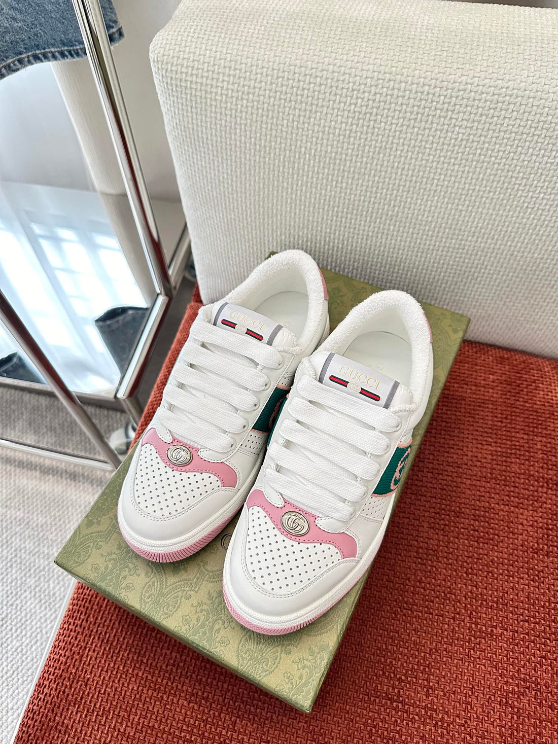 GG Screener Sneaker White And Pink Calfskin