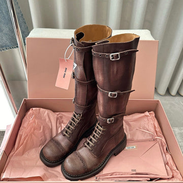 Miu Miu 25 Motorcycle Boots Brown Cowhide 521967