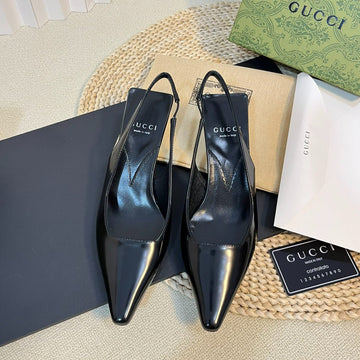 GG Women's G Plain Leather Logo Slingbacks Black