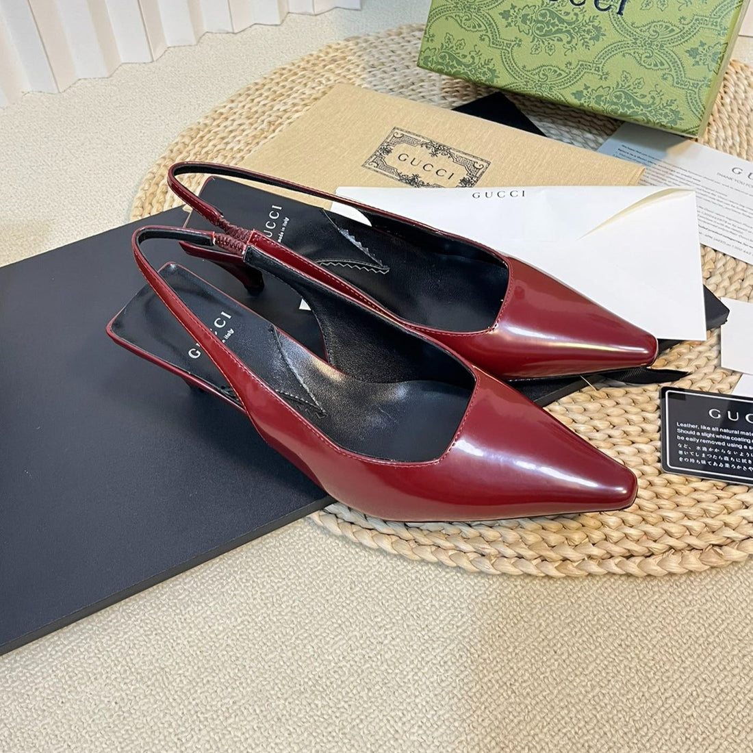 GG Women's G Plain Leather Logo Slingbacks Currant Red