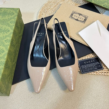 GG Women's G Pointed Silver-Letter Logo Slingback Nude Brown