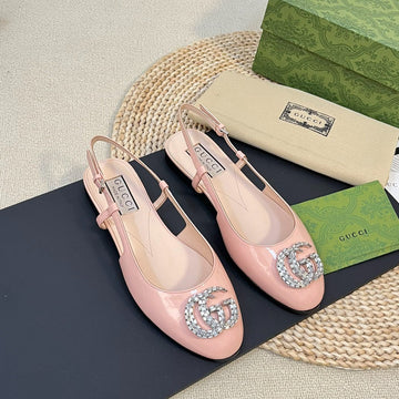 GG Double G Patent Leather Slingback Ballet Flats Glossy Rose Pink