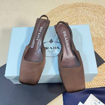 Pra Square Toe Slingback Pumps Chocolate Satin