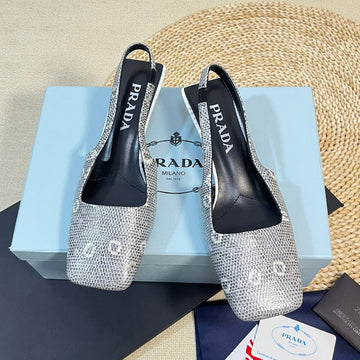 Pra Square Toe Slingback Pumps Pale Snakeskin Motif Satin