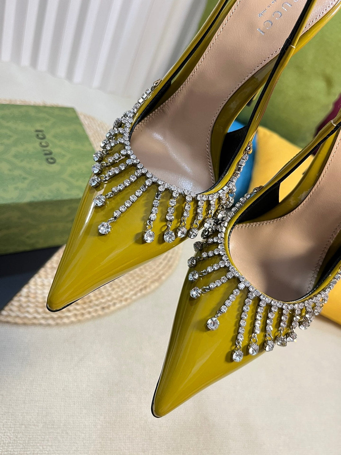 Gc Embellished Slingback Acid Green Patent Leather 294622