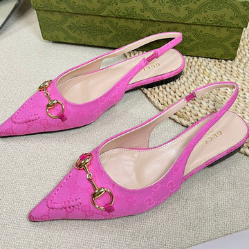 Gc Horsebit Slingback Pump 10MM Pink Canvas Sheepskin 294543