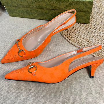 Gc Horsebit Slingback Pump 50MM Orange Canvas Sheepskin 294544