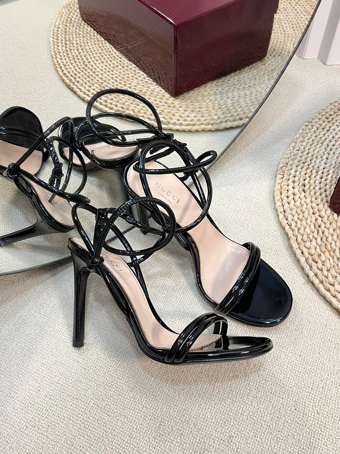 High Sandal 10 Cm In Black Glossy Calfskin