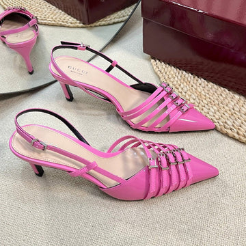 Slingback Pump 6 Cm In Fuscia Pink Glossy Calfskin