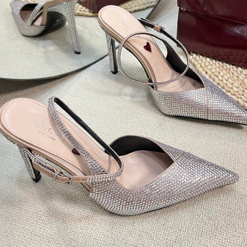 Gc Crystal-Embellished Slingbacks Silver Silk Sheepskin 294610
