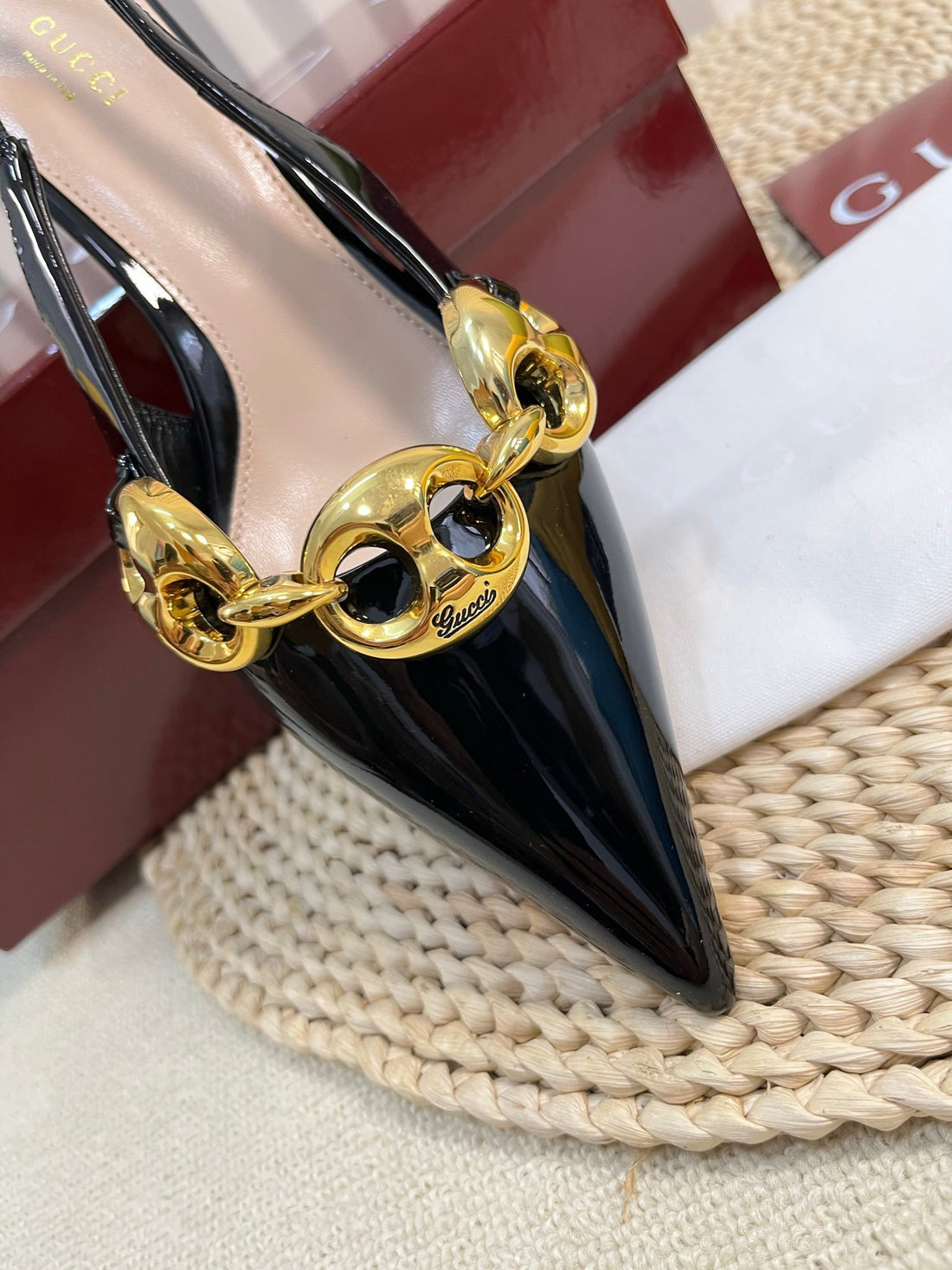 Gc Slingbacks With Marina Chain 50MM Black Patent Leather 294584