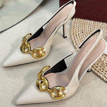 Gc Slingbacks With Marina Chain 100MM White Patent Leather 294586