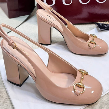 Gc Horsebit Slingback 95MM Rose Beige Patent Leather 294591