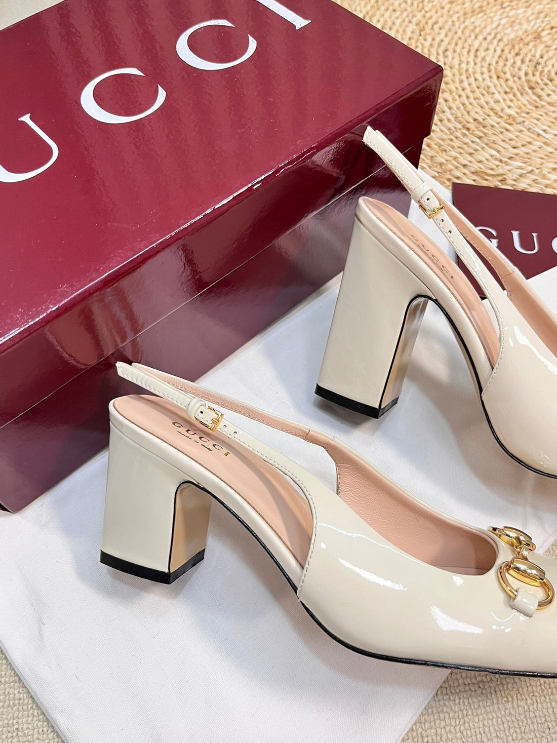 Gc Horsebit Slingback 60MM Ivory Patent Leather 294592