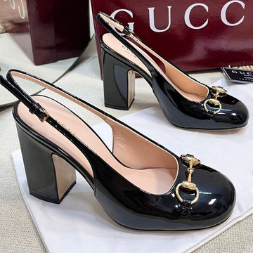 Gc Horsebit Slingback 95MM Black Patent Leather 294594