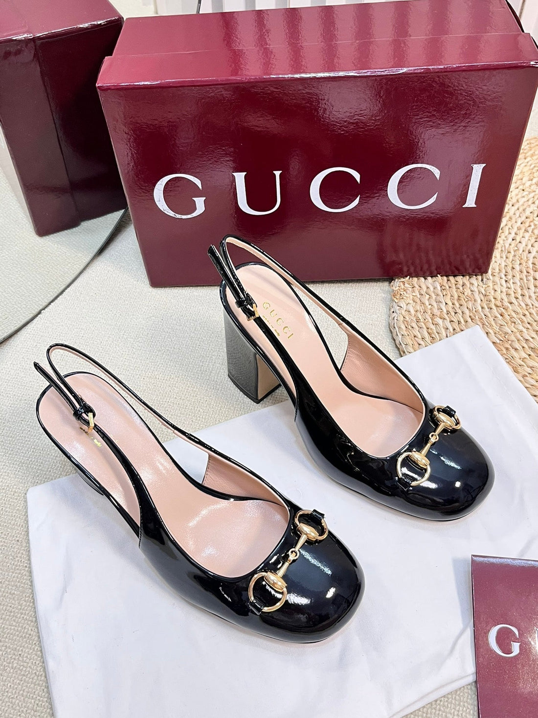 Gc Horsebit Slingback 95MM Black Patent Leather 294594