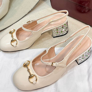 Gc Horsebit Slingback With Crystal 60MM Ivory Patent Leather 294599