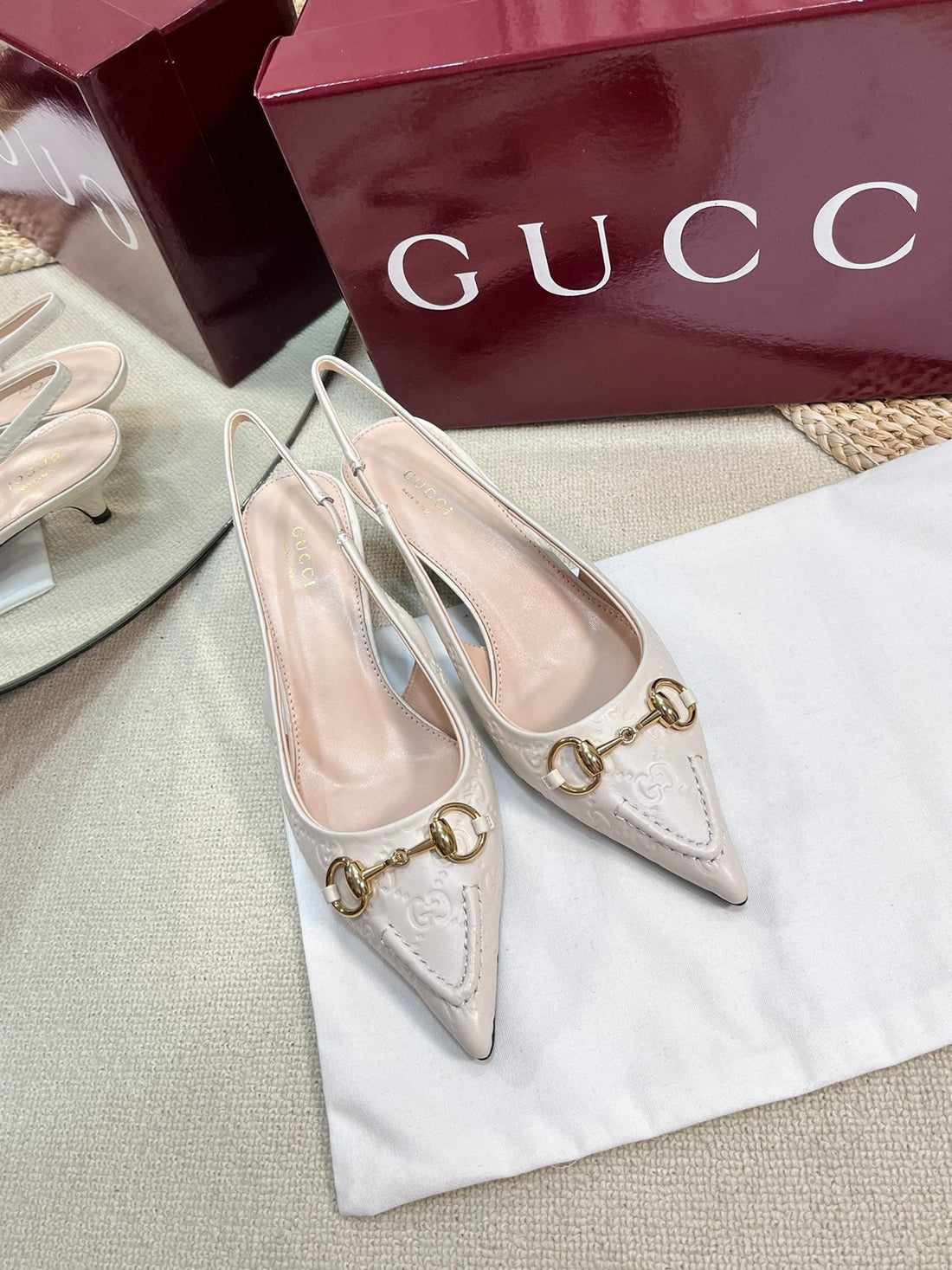 Gc Horsebit Slingback Pump 50MM Ivory Embossed Sheepskin 294576