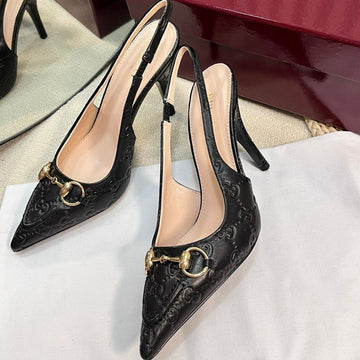 Gc Horsebit Slingback Pump 100MM Black Embossed Sheepskin 294581