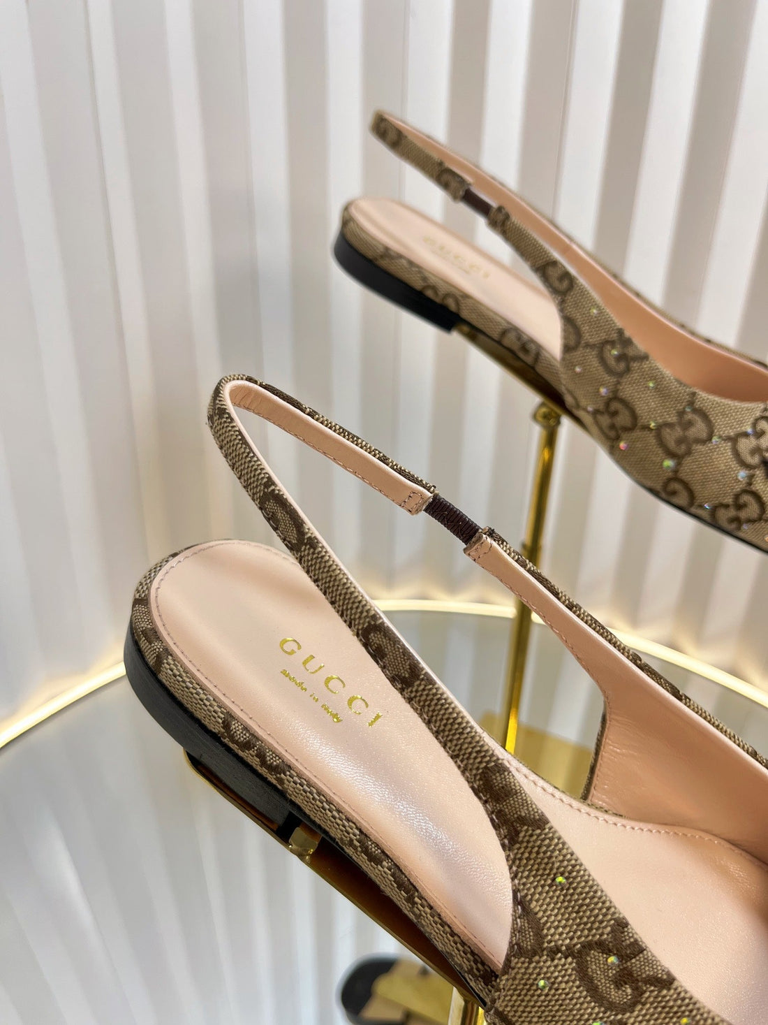Gc Crystal Horsebit Slingback 10MM Beige Mix Ebony Canvas Lambskin 294614