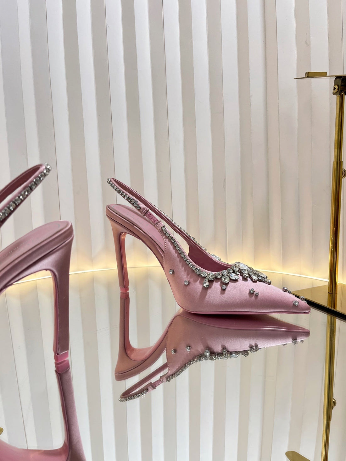 Gc 2025 Crystal Embellished High Heels Slingbacks Pink Silk Sheepskin 294524