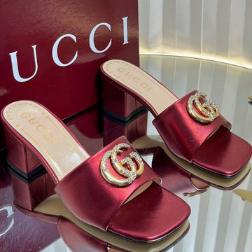 Gc 25 Interlocking G Heeled Sandal Red Patent Leather 294638