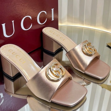Gc 25 Interlocking G Heeled Sandal Nude Patent Leather 294640