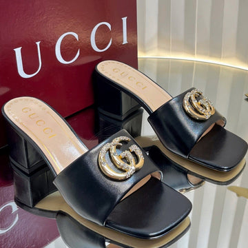 Gc 25 Interlocking G Heeled Sandal Black Patent Leather 294642