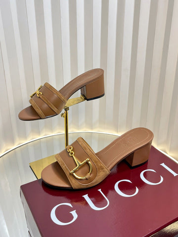 Gc 25 Horsebit Sandals 50MM Brown Suede Sheepskin 294654