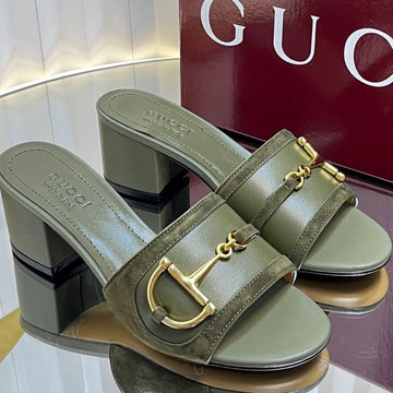 Gc 25 Horsebit Sandals 50MM Dark Green Suede Sheepskin 294655