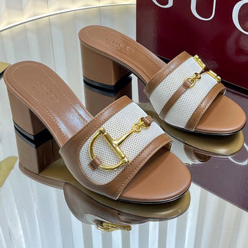 Gc 25 Horsebit GG 50MM Sandals Brown Canvas Sheepskin 294666