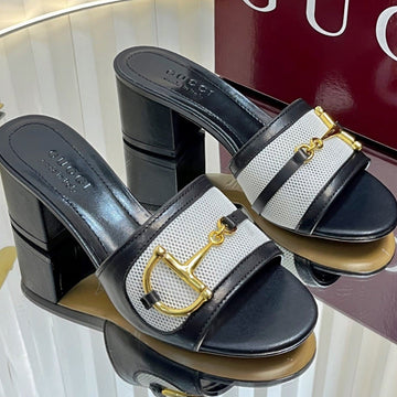 Gc 25 Horsebit GG 50MM Sandals Black Canvas Sheepskin 294668
