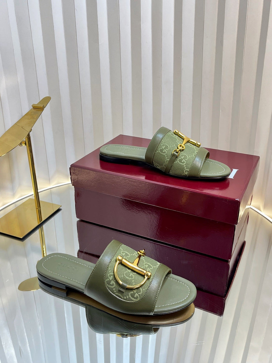 Gc 25 Horsebit GG Sandals Dark Green Canvas 294675