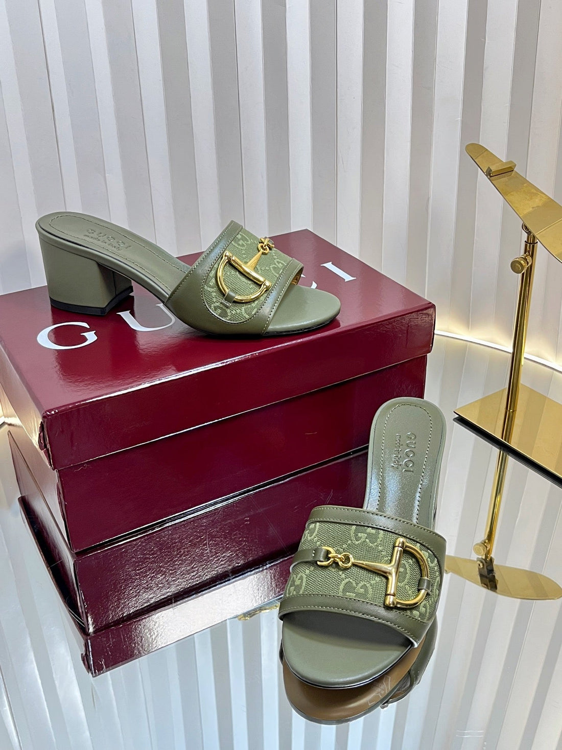 Gc 25 Horsebit GG 50MM Sandals Dark Green Canvas 294679