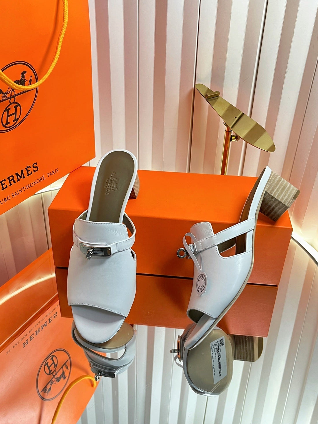Hm Candy Sandal 5CM White Calfskin 616224