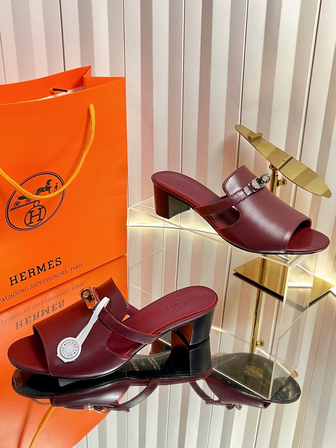 Hm Candy Sandal 5CM Burgundy Calfskin 616225