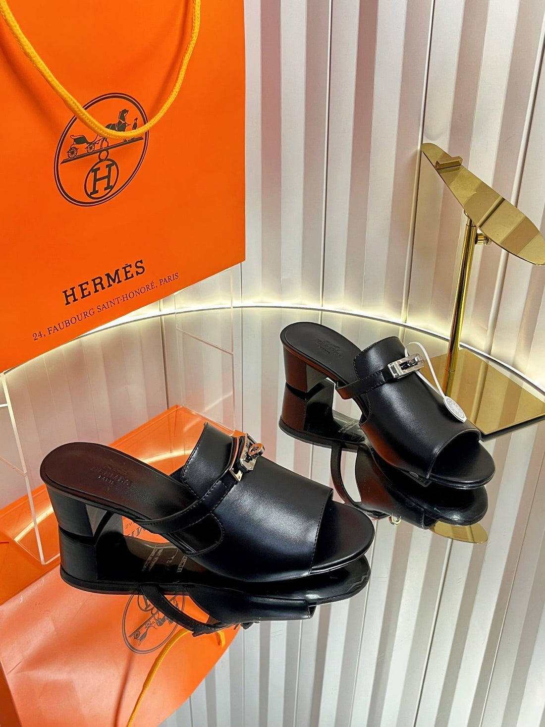 Hm Candy Sandal 5CM Black Calfskin 616226