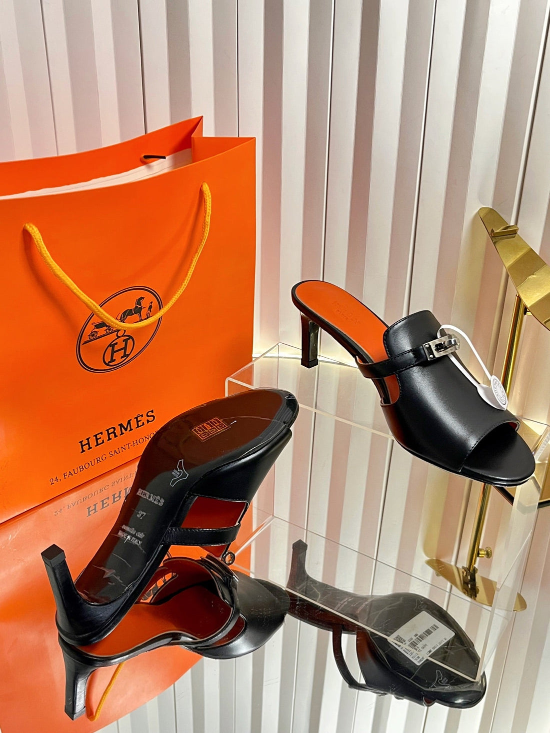 Hm Cute Sandal 7CM Black Calfskin 616214