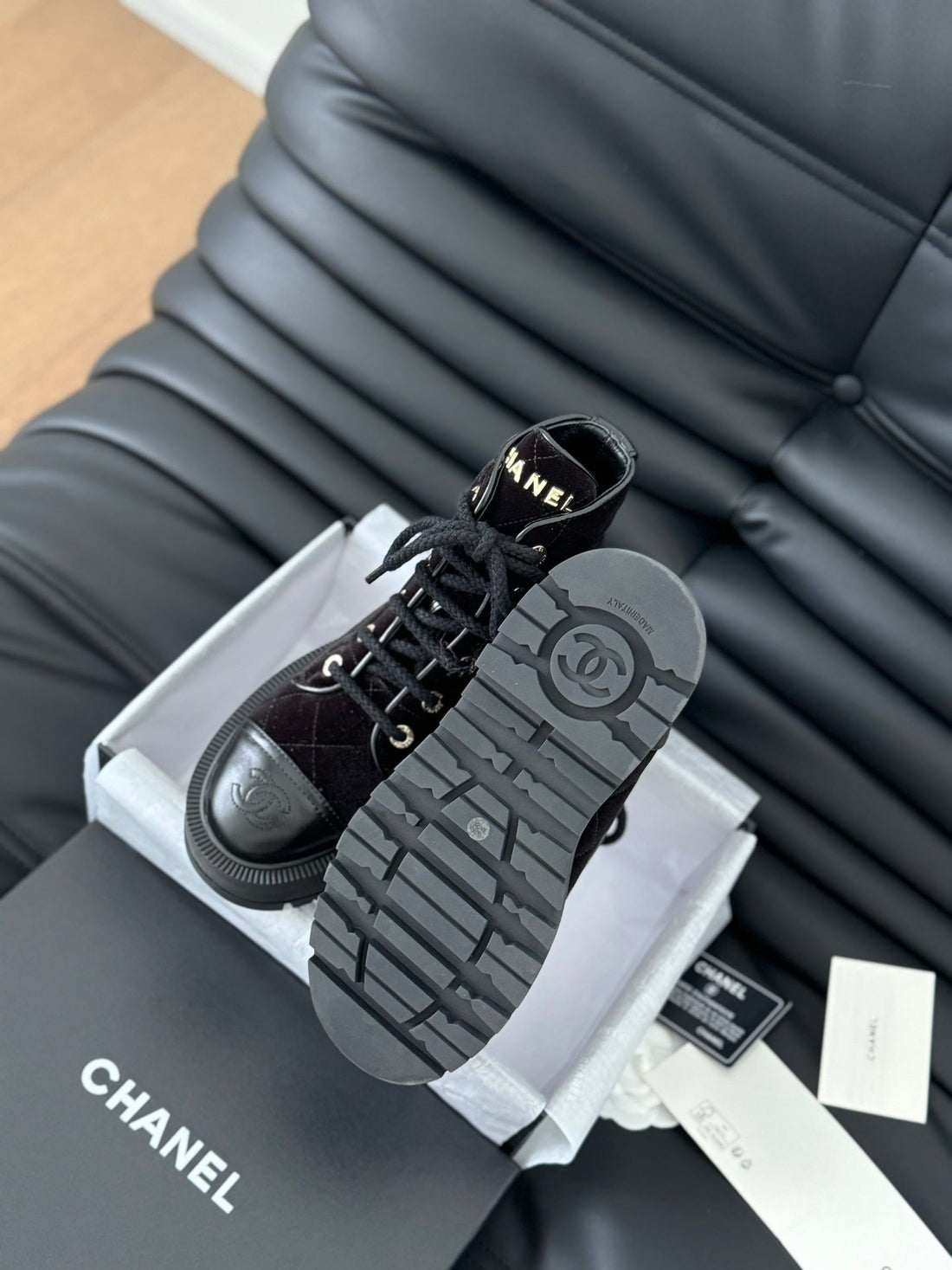 CC Ankle Boots Dark Red Velvet Quilted Lambskin